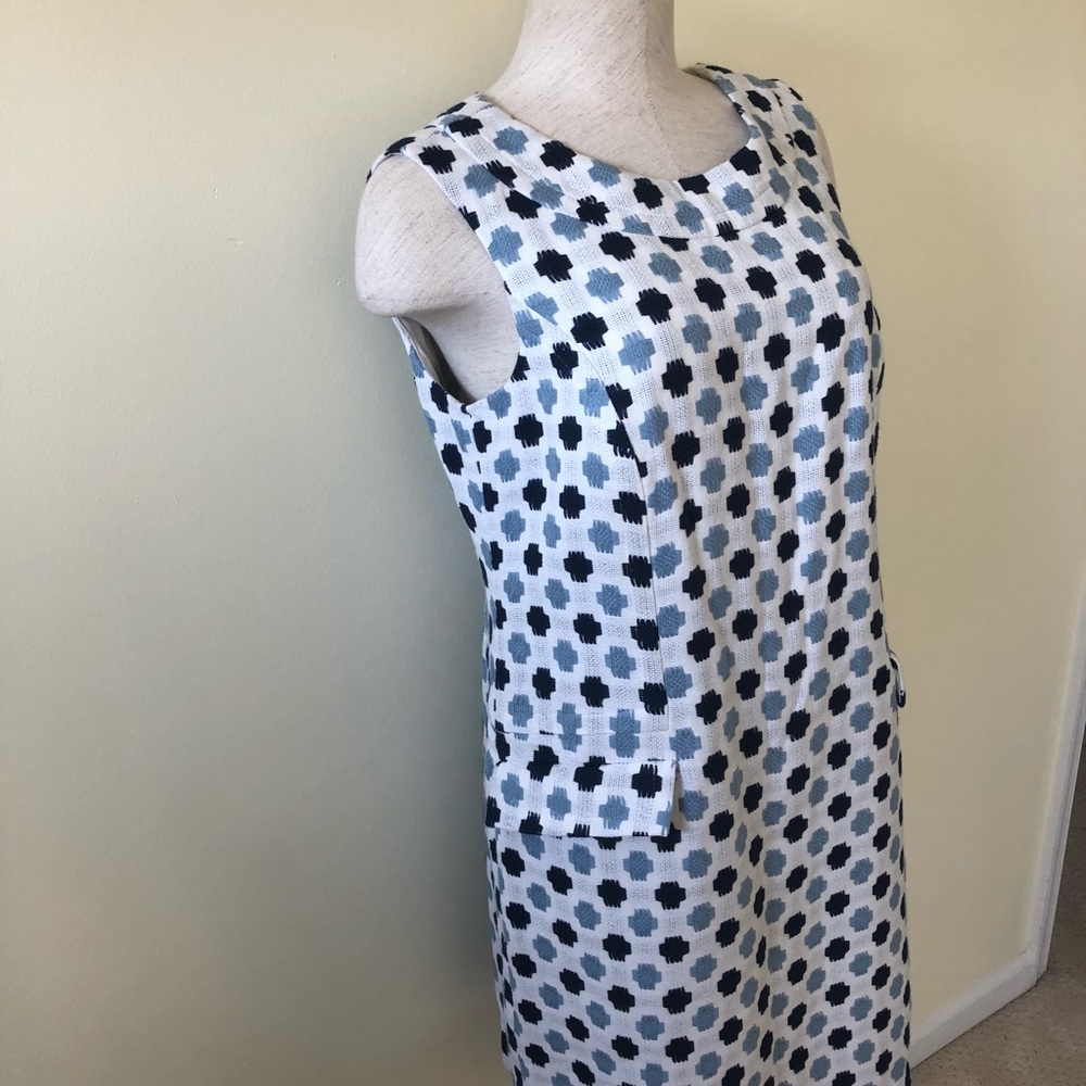 Boden White Dress with Navy and Light Blue Floral Dots - Picture 3 of 8